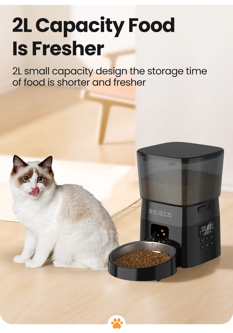 ROJECO Automatic Pet Feeder Button Version Auto Cat Food Dispenser Accessories Smart Control Pet Feeder For Cats Dog Dry Food