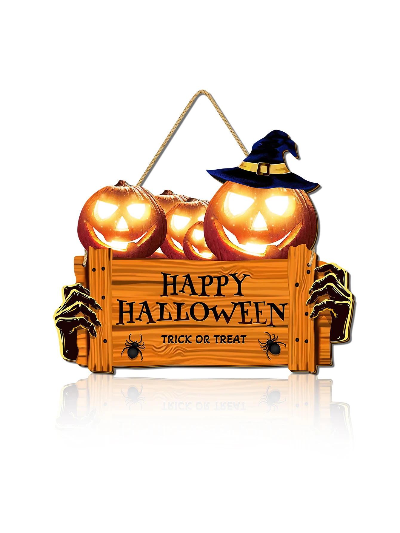 Happy Halloween Wooden Sign, Pumpkin With Hat Wooden Sign, Suitable For Home, Wall, Room,Cafe, Shop, Party, Holiday Decoration