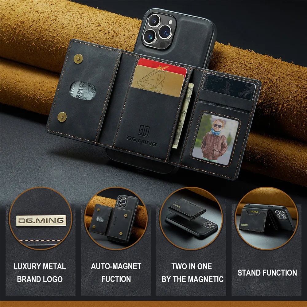 2 In 1 Detachable Magnetic Leather Case for iPhone 16 15 Pro Max 14 13 12 11 XS 7 8 Plus SE2020 Wallet Cover Cards Holder Pocket