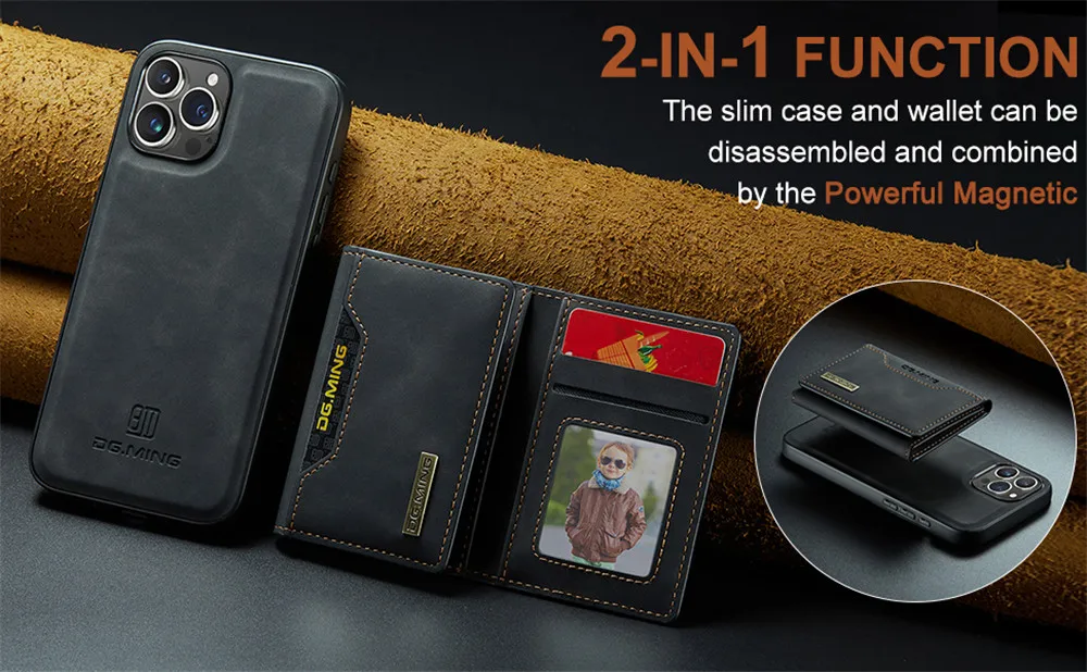 2 In 1 Detachable Magnetic Leather Case for iPhone 16 15 Pro Max 14 13 12 11 XS 7 8 Plus SE2020 Wallet Cover Cards Holder Pocket