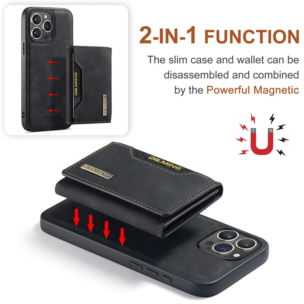 2 In 1 Detachable Magnetic Leather Case for iPhone 16 15 Pro Max 14 13 12 11 XS 7 8 Plus SE2020 Wallet Cover Cards Holder Pocket