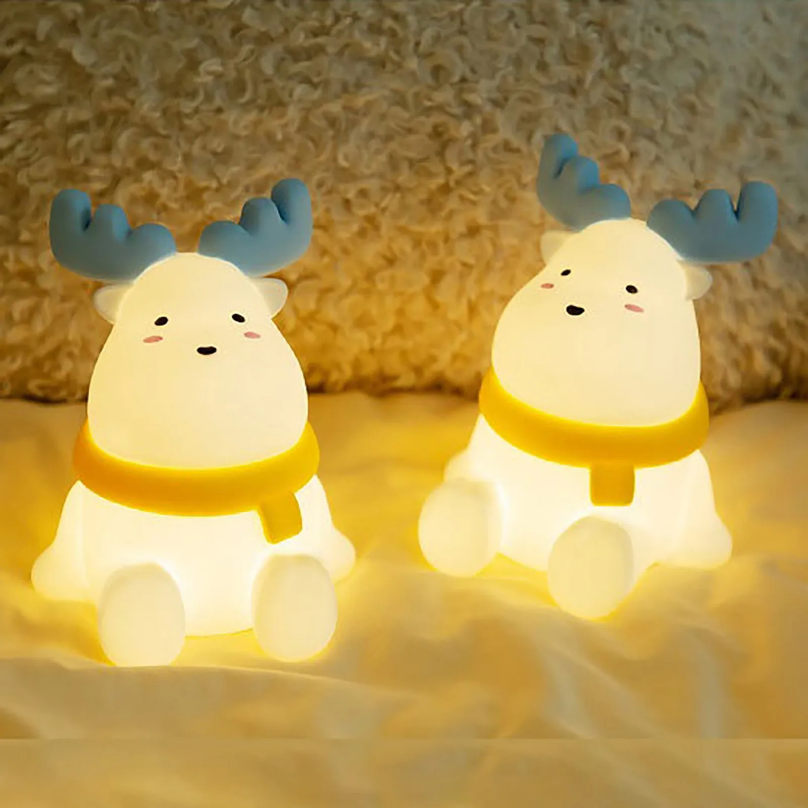 Christmas Reindeer Silicone Night For Kids Cute Gift Warm Yellow Led Light Soft Tou Ch Usb Rechargeable Lamp Fast Shipping