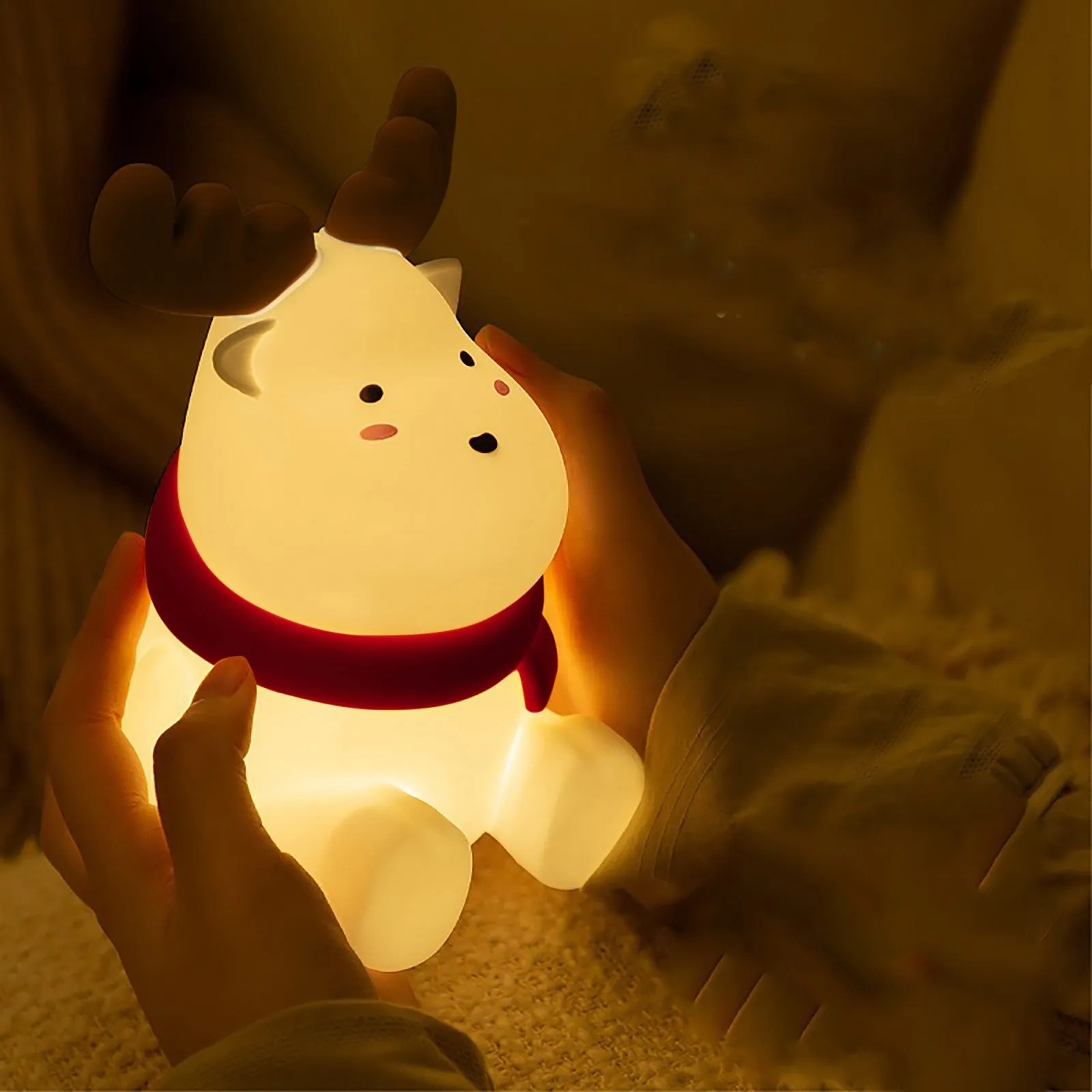 Christmas Reindeer Silicone Night For Kids Cute Gift Warm Yellow Led Light Soft Tou Ch Usb Rechargeable Lamp Fast Shipping