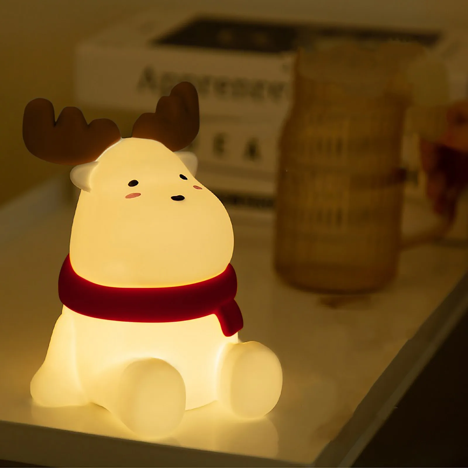Christmas Reindeer Silicone Night For Kids Cute Gift Warm Yellow Led Light Soft Tou Ch Usb Rechargeable Lamp Fast Shipping