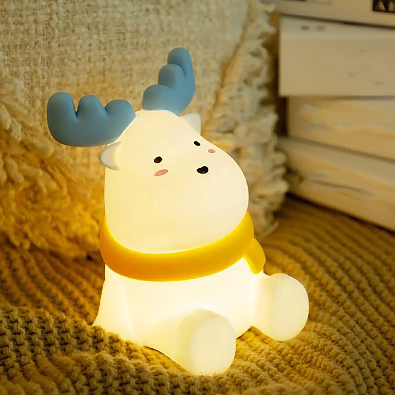 Christmas Reindeer Silicone Night For Kids Cute Gift Warm Yellow Led Light Soft Tou Ch Usb Rechargeable Lamp Fast Shipping