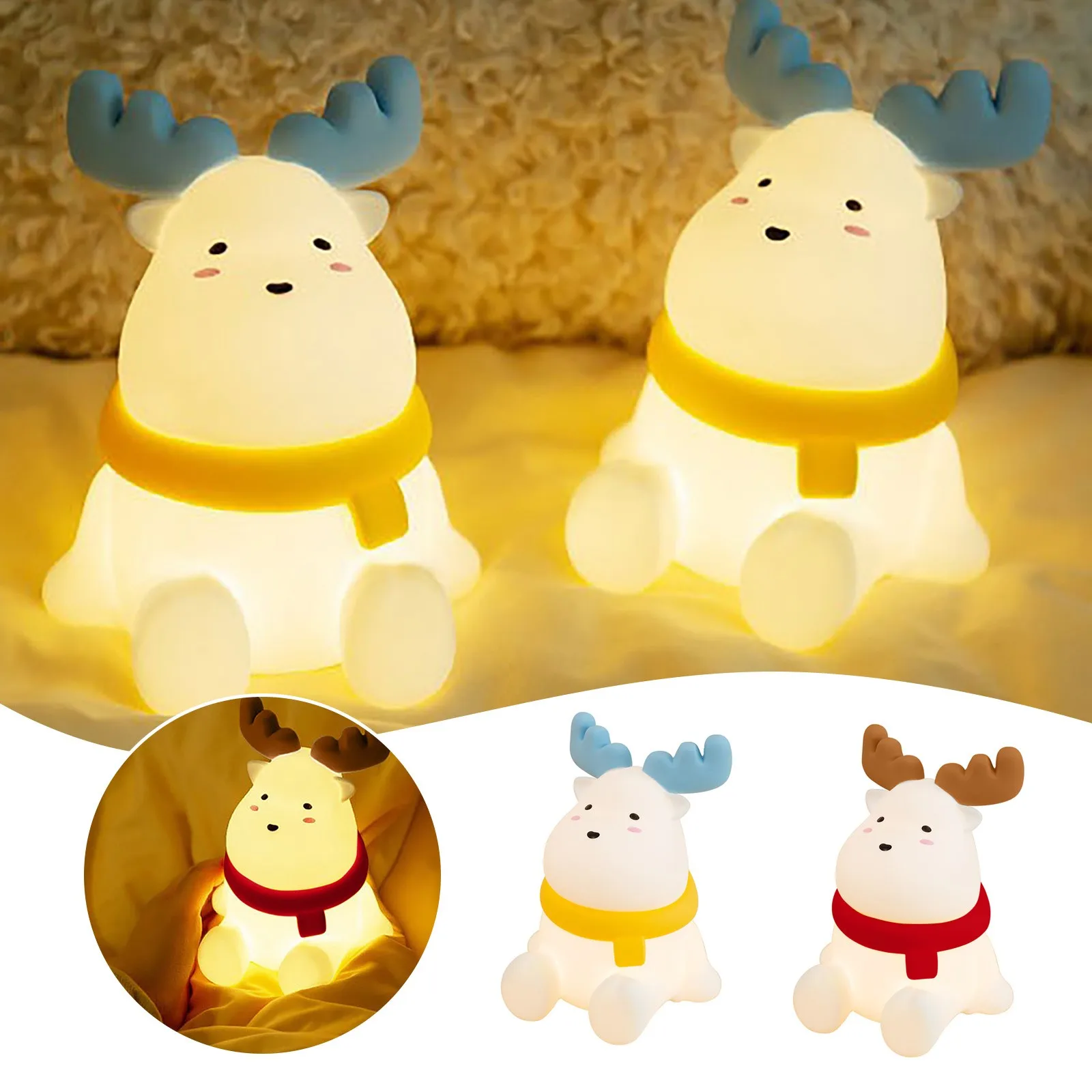 Christmas Reindeer Silicone Night For Kids Cute Gift Warm Yellow Led Light Soft Tou Ch Usb Rechargeable Lamp Fast Shipping