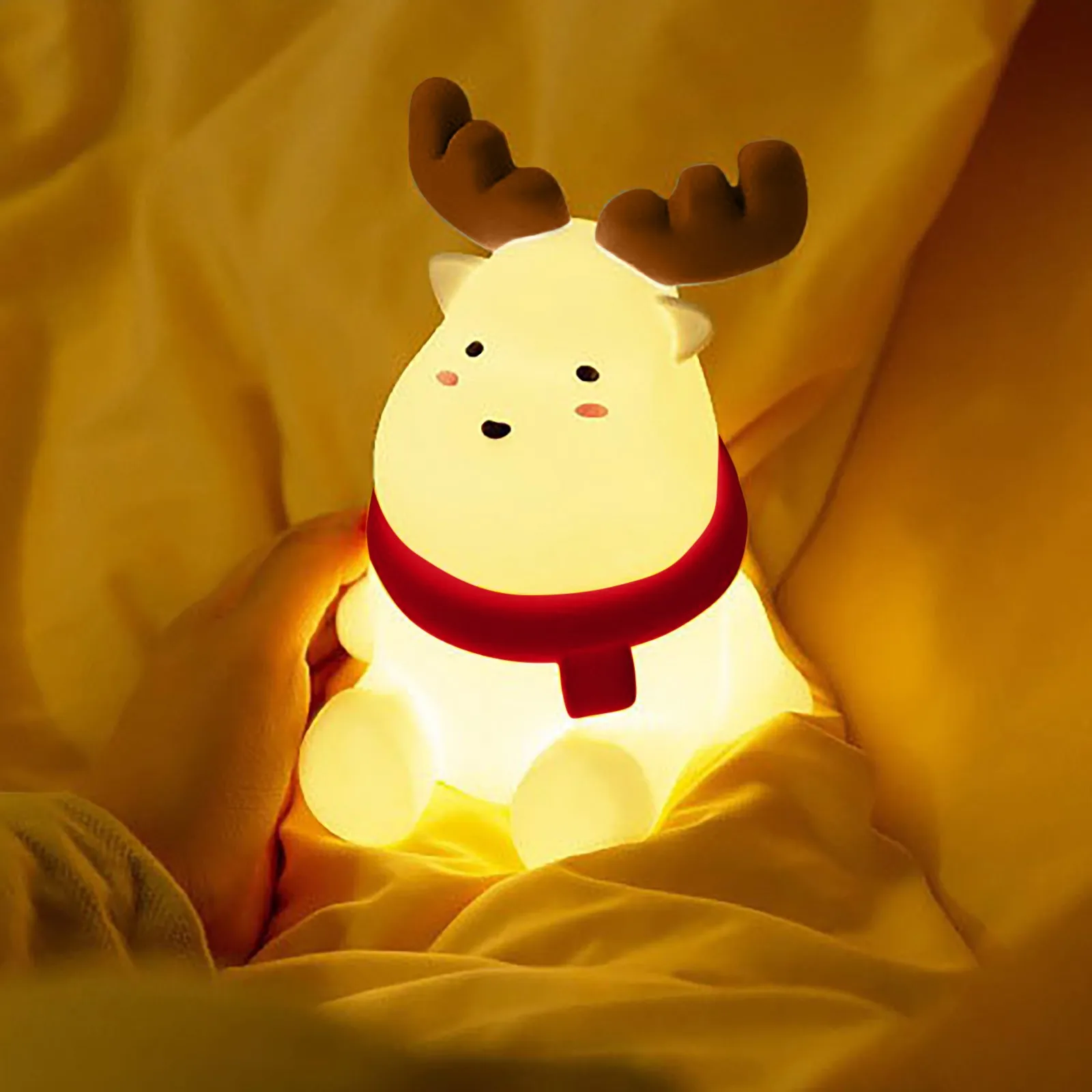 Christmas Reindeer Silicone Night For Kids Cute Gift Warm Yellow Led Light Soft Tou Ch Usb Rechargeable Lamp Fast Shipping