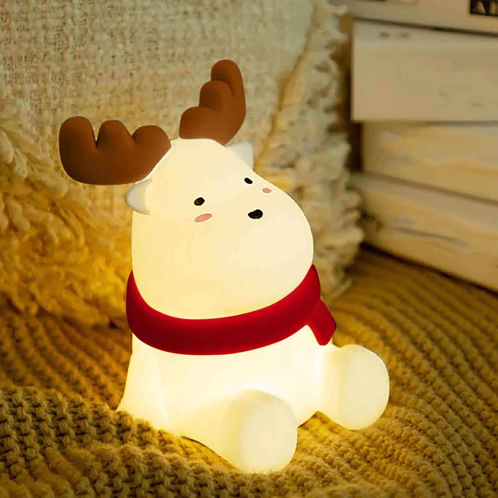 Christmas Reindeer Silicone Night For Kids Cute Gift Warm Yellow Led Light Soft Tou Ch Usb Rechargeable Lamp Fast Shipping
